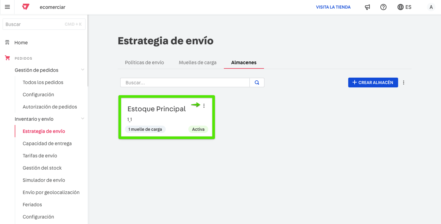 Asociación de muelles de carga a los almacenes