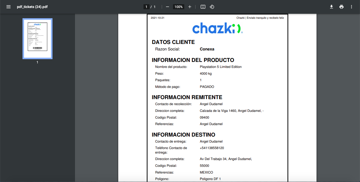 Envío en curso