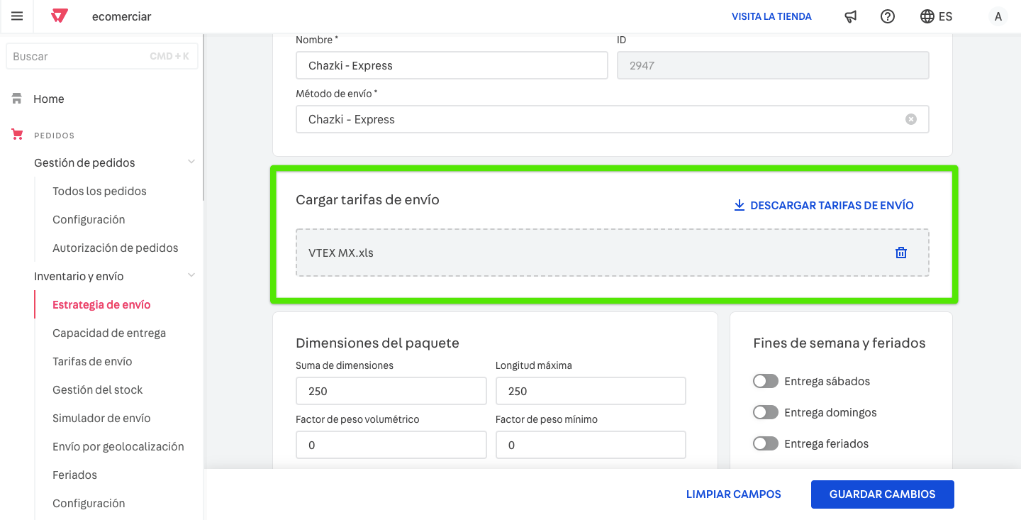 Configuración de políticas de envío