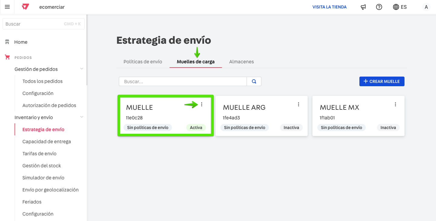 Asociación a muelles de carga