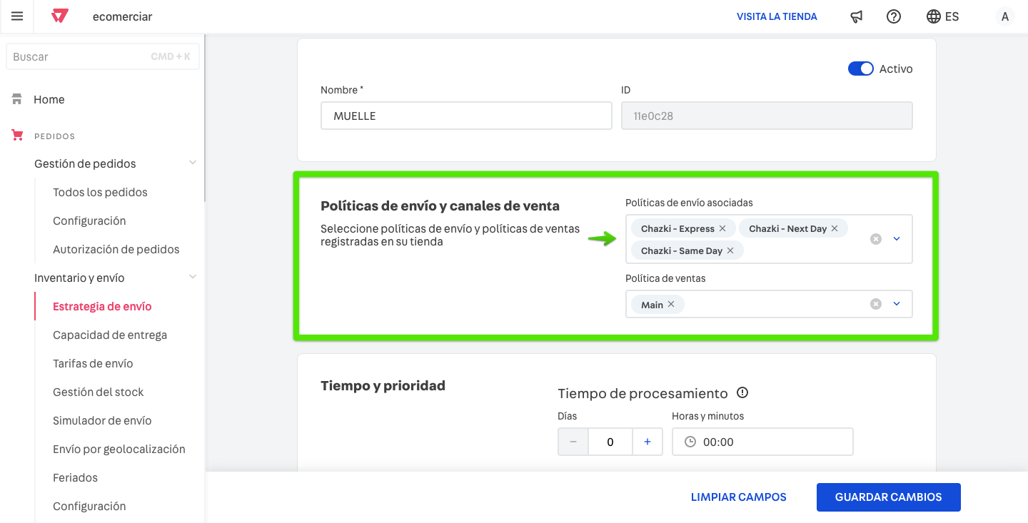 Asociación a muelles de carga